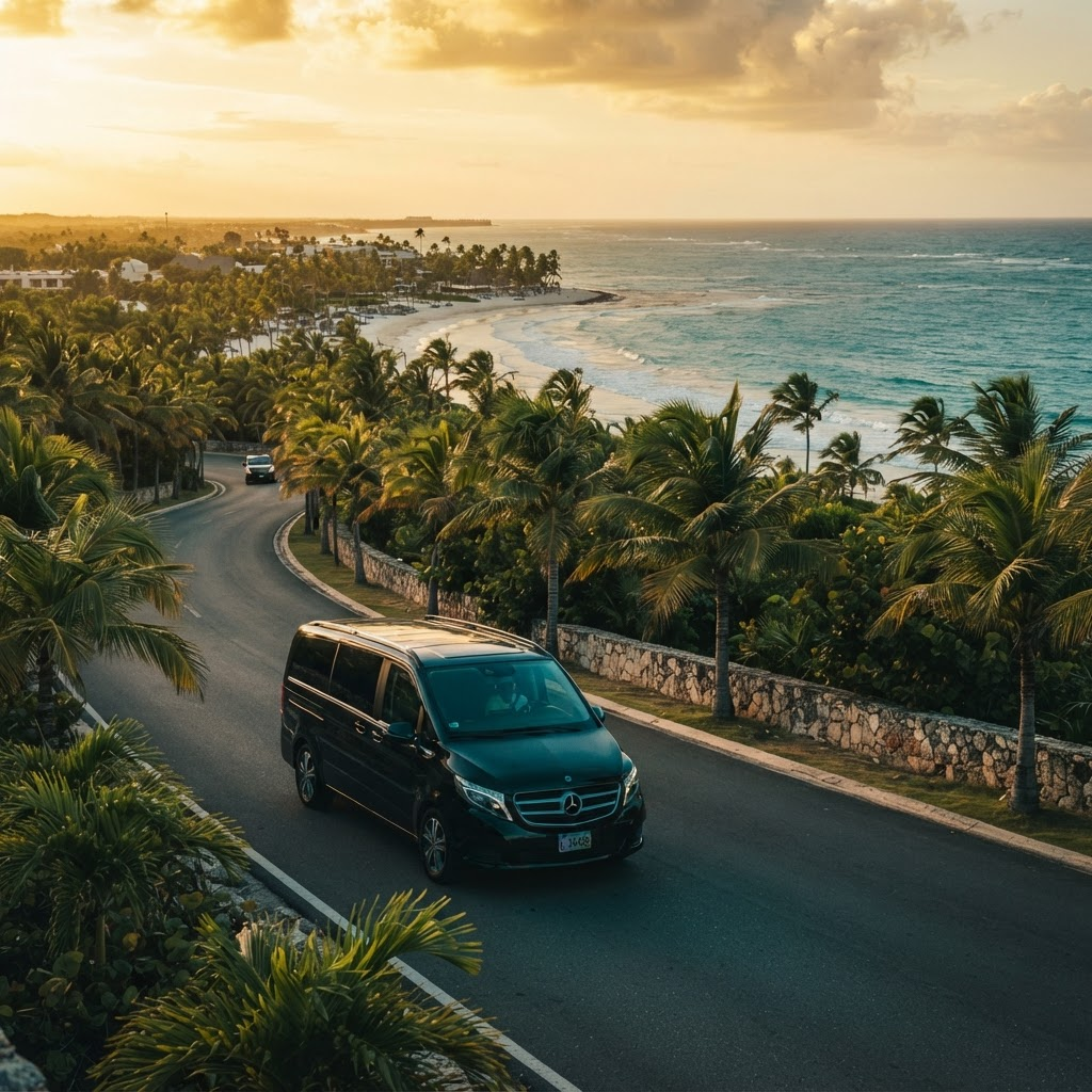 Van de lujo TropyWay en una carretera costera de Punta Cana